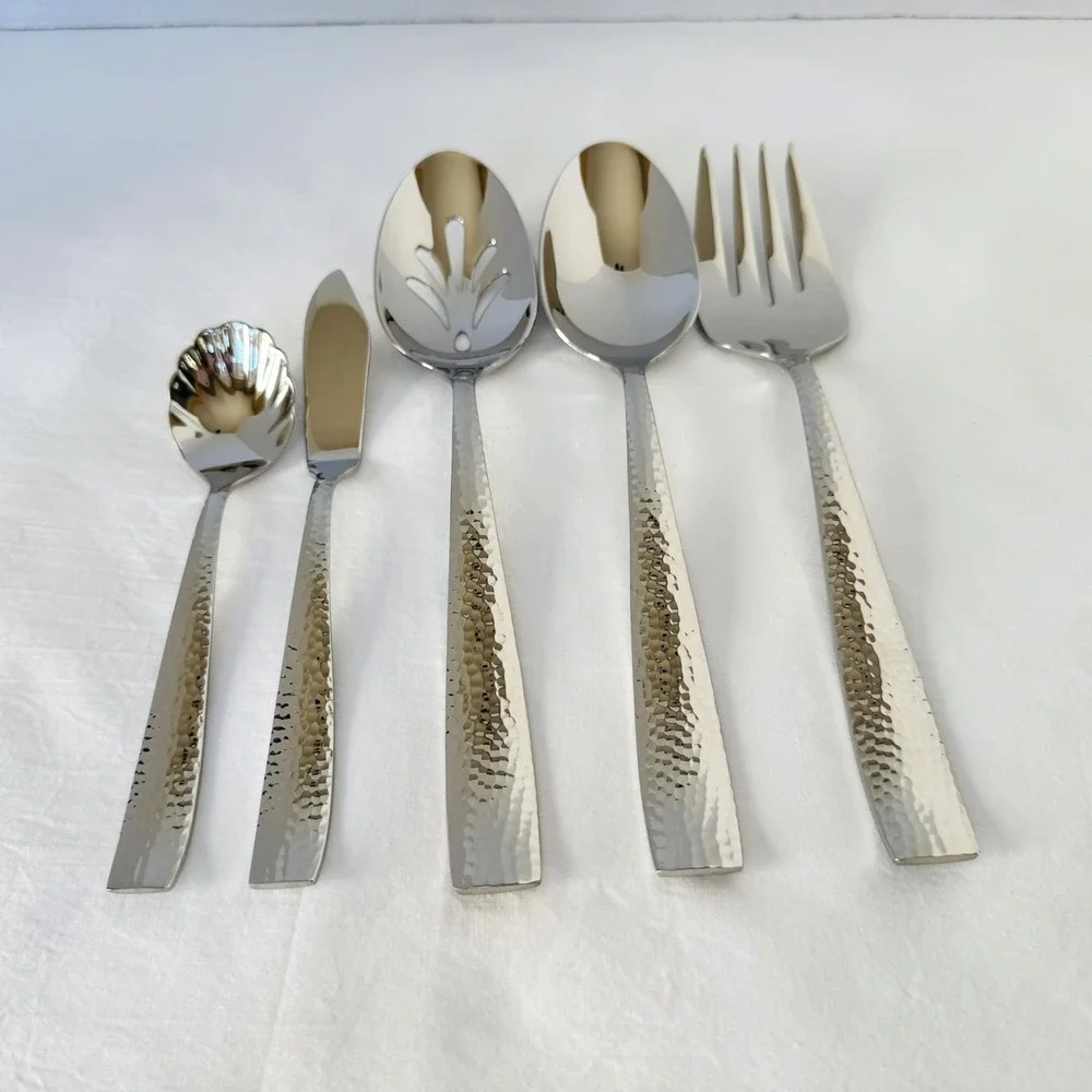 Hampton Forge Stainless Steel Flatware 5-Piece Hostess Set VENTO Hammered NEW